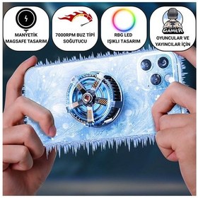 Resim Coofbe Magsafe İle Uyumlu 7000 Rpm Turbo Fan Işıklı Klipsli Buz Etkili Telefon Soğutucu Radyatör Tüm Telefonlara Uyumlu 