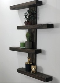 Resim O&Awood Doğal Ahşap Dekoratif Minimal Duvar Rafı,4 Katlı Vintage, Retro A (505265134) 