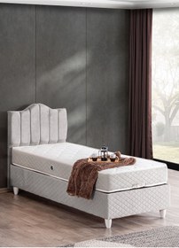 Resim Setay Baza, Trend Tek Kişilik Baza Başlık Letto Yatak Seti - Gri 