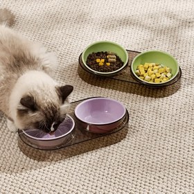 Resim 1 adet WhiskerWare Yüksek Çift Kaplı Mama Kabı Kedi ve Küçük Köpekler İçin - Dayanıklı Plastik Yükseltilmiş Evcil Hayvan Besleme İstasyonu, Kaymaz Ayaklı, Kolay Besleme İçin Çapraz Ağız Tasarımı 