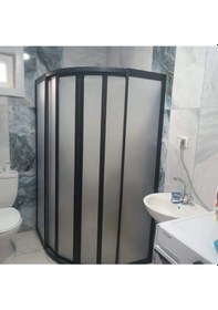 Resim Nokta Duşakabin Teknesiz Oval Duşakabin Plastik Cam Siyah Profilli Şeffaf 