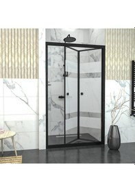 Resim Tekno Duş Black Corina Akordion Kumlamalı Cam Duşakabin Şeffaf 