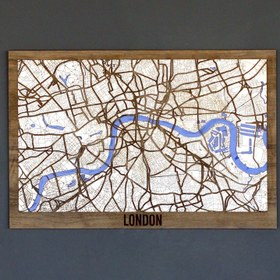 Resim Çok Katmanlı Londra Şehir Haritası Ahşap Duvar Dekoru - 60x42cm 