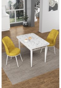 Resim Canisa Concept Nil Serisi 70x110 Sabit Mutfak Masası Takımı Beyaz Mermer Desen Masa 2 Hardal Sandalye Masa Beyaz/sandalyeler Hardal 