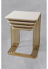 Resim Tekerleksiz - Vegas Zigon Sehpa 4 Lü - Gold - Ekru 