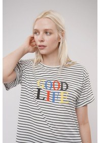 Resim Gabria Kadın Baskılı Çizgili T-Shirt Beyaz 