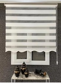 Resim İthal Bambu Zebra Stor Perde Etek Dilimli (1. Kalite+Alüminyum Kasa) ETEKLİ, Ekru, 230 x 260 