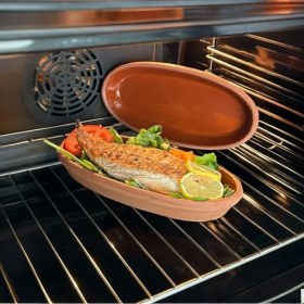 Resim AdenArt 6'lı Toprak Sırlı Balık Kayık Güveci-Balık Tavası 30 cm (Ev Tipi Fırın Için) 