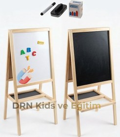 Resim Drnkidsveeğitim Çift Taraflı Manyetik Özellikli Ahşap Yazı Tahtası15 Renkli Tebeşir,silgi,kalem Hediye Kurulum Gerektirmez Ahşap 