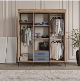 Resim Afilli Izmir Sürgülü 2 Çekmeceli Kapaklı Dolap Flora Antrasit Mdf 