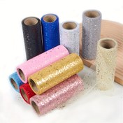 Resim Glitter Tül Ruloları 15.24cm x 9.14 metre Masa Koşucusu Sandalye Kuşağı Yay Evcil Hayvan Tutu Etek Dikiş El Sanatları Kumaş Düğün Doğum Günü Hediyesi 