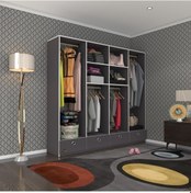 Resim Kenzlife giysi dolabı 4 bölmeli 4 çekmeceli kamil 182*200*42 gri dolap kapaksız 