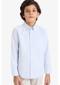 Resim Defacto Erkek Çocuk Polo Yaka Oxford Uzun Kollu Basic Düz Gömlek W3215a626spbe61 Mavi-be61 