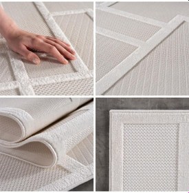 Resim Modern Krem Renkli Bohem Salon Mutfak Mekan Teras Balkon Oda Ve Çocuk Halısı Oymalı Tasarım Halı Krem - Krem 