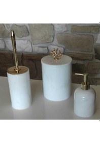 Resim Beyaz 3'lü Banyo Seti Gold Aksesuarlı Beyaz 