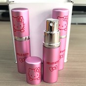 Resim Sanrio Hello Kitty Pembe Metal Sprey Şişesi - Sevimli Doldurulabilir Parfüm Atomizörü, Kozmetik ve Sıvılar İçin Uygun, Hipoalerjenik, PVC'siz, 10ml, Hello Kitty Fiyonklu Dekoratif Tasarım, Parfüm Şişesi 