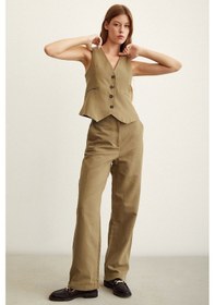 Resim Never More Yüksek Bel Keten Pantolon Haki 