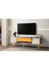Resim Bera Gold Şömineli Deniz Tv Sehpası Beyaz - Gold 
