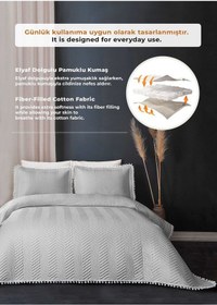 Resim Evlen Home Ponponlu %100 Pamuk Tek Kişilik Günlük Yatak Örtüsü Pike Takımı Seti Gri 