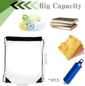 Resim Hopton Şeffaf sırt çantası, 3 adet şeffaf çanta, su geçirmez şeffaf spor çantası, üniseks, büzme ipli çanta, okul sırt çantası, jimnastik, seyahat, plaj yüzme için (34 × 45 cm), Şeffaf., 34 ​​x 45 cm 