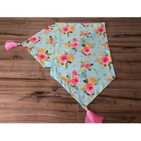 Resim Mint Zemin Pembe Güller Desenli Runner Çok Renkli 