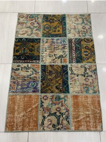 Resim BURAK HALI El Dokuma Patchwork Halı 83x118 Renkli Yamalı Yün Küçük Hal ! 