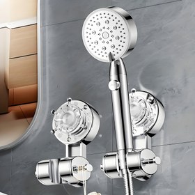 Resim 1 adet Şık Gümüş Emme Kupası Duş Başlığı Tutucu - 360° Dönebilen, Matkap Gerektirmeyen Duvar Montaj Braketi, Modern Banyo Estetiği İçin İdeal, Sevgililer Günü ve Paskalya İçin Mükemmel Hediye, Duş Duvar Montajı | Modern Banyo Aksesuarı | Güvenli Emme Kupası Tasarımı 