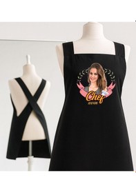 Resim Bk Gift Kişiye Özel Fotoğraflı Çapraz Askılı Siyah Mutfak Önlüğü - 1, Aşçı Önlüğü, Şef Önlüğü, Anneye Hediye Kobitmeyencom35896 Bk Gift Renkli 