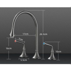 Resim Modern Gri 360 Derece Döner 3 Delik 2 Kulplu Banyo Tezgah Üstü Lavabo Bataryası 