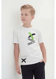 Resim Panios Kids White Yazı Baskılı Yuvarlak Yaka Kısa Kollu Erkek Çocuk Yazlık Tişört Beyaz 