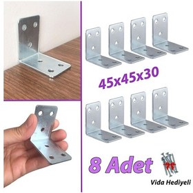Resim 8 Adet Mobilya Eşya Dolap Duvar Sabitleyici Köşe Bağlantı L Demir Gönye Deprem Güvenliği 45x45x30mm 