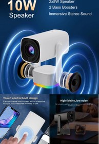 Resim TECHNOMEN 1080*720p Android 11.0 Taşınabilir Kendinden Şarjlı Bluetooth Hoparlör Otomatik Odaklama Projeksiyon 