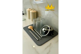 Resim Missclean Gri Renk Mikrofiber Bulaşık Kurulama Matı Kurutma Örtüsü Tezgah Üstü Süper Emici 36*45 cm 