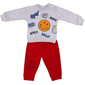 Resim Papido Kabartma Smile Nakışlı 2li Erkek Bebek Pijama Takımı-gri 