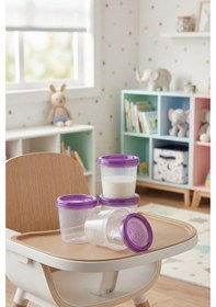 Resim Vivart 4 Lü 180 Ml Anne Bebek Süt ve Mama Bebek Organik Besin Ölçekli Sızdırmaz Kapaklı Saklama Kabı Mor 
