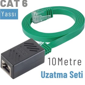 Resim IRENIS Cat6 Kablo 10 Metre Uzatma Seti, Yassı Ethernet Kablo Ve Ekleyici, Yeşil 