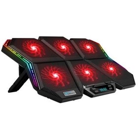Resim 6 Fanlı RGB Işıklı Dijital Ekranlı Laptop Soğutucu Stand, 7 Kademeli Yükseklik Ayarlı Süper Soğutucu Stand 