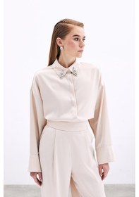 Resim Sateen Aksesuar Detaylı Gömlek - Bej-135823 Bej 