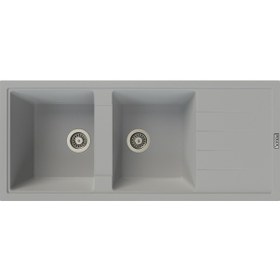 Resim Polex Cristalüx Granit Evye P-X116 Gri 2 Hazneli Tezgah Altı Ve Tezgah Üstü Mutfak Evyesi 116.5x50.8 CM 