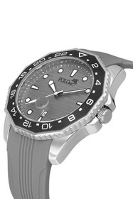 Resim polo air Mercek Takvimli Döner Kasa Silikon Erkek Kol Saati Gri Siyah Gümüş Renk PL-7049E4x 