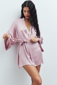 Resim Feu De Elu Fumée Gül Kurusu Kısa Saten Sabahlık / Kimono 