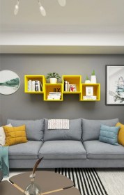 Resim Kitaplık Kare Duvar Rafı Salon 4 Lü Arkalıklı Mobilya Takım Sarı Sarı 