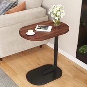 Resim Şık ve Rahat C Şekilli Ceviz Ahşap Yan Sehpa - Modern Kompakt Tasarım, Sağlam Siyah Metal Çerçeve, Taşınabilir Çok Amaçlı Aksesuar Masası, Yatak Odası, Oturma Odası, Karavan & Ev Dekoru İçin, Dayanıklı Yapı, Çağdaş Stil, Kullanışlı Raf Özellikli 