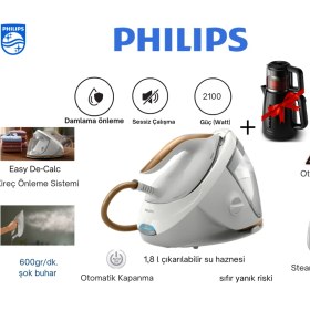 Resim Philips Perfectcare Buhar Kazanlı Ütü (PSG7040/10)+ Philips Elektrikli Çaydanlık 