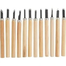 Resim AyrStore W 2512, Ahşap Oyma Bıçak Seti 12 Parça, Siyah 