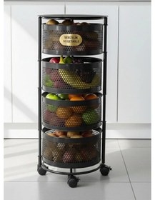 Resim 4 Katlı Tekerlekli Tepsili Metal Sebzelik Açılır Patates Soğan Meyvelik Sepeti Raf Siyah Siyah 