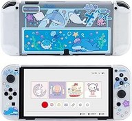 Resim GeekShare Protective Case Slim Cover Case Compatible with Nintendo Switch OLED Console and Joy-Con, Shock-Absorption and Anti-Scratch Cover Skin for Switch OLED 2021- Shark Party (Clear) 