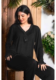 Resim Nisanca Uzun Kollu Bambu Anne Pijama Takımı- Genç Anne Serisi Siyah 