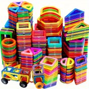 Resim Manyetik Yapı Taşları Büyük Boy 3D STEM Eğitici Manyetik Yapı Oluşturucu Set Oyuncaklar, Doğum Günü Hediyeleri, Öğretici Oyuncaklar, Rastgele Renkli Noel, Cadılar Bayramı Hediyesi 