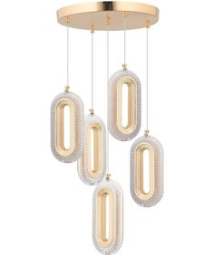 Resim İstanbul Avize Alfa 5'li Gold Ledli Kristal Taşlı Avize Gold 